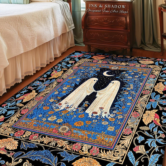 Dreamy Floral Spirits Area Rug | Moody Celestial Cottagecore Bedroom Accent Floral Halloween Ghost Decor Whimsigoth Ornate Gothic Enchanted