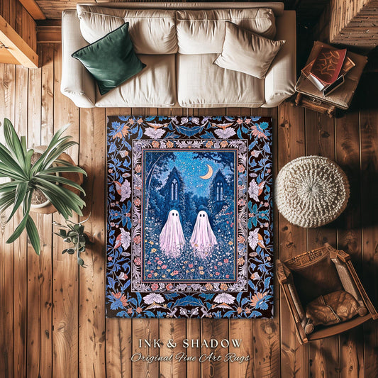 Pastel Celestial Ghost Lovers Area Rug | Spooky Eclectic Accent Whimsical Cute Halloween Decor Home Gift Enchanted Spirits Gothic Bedroom