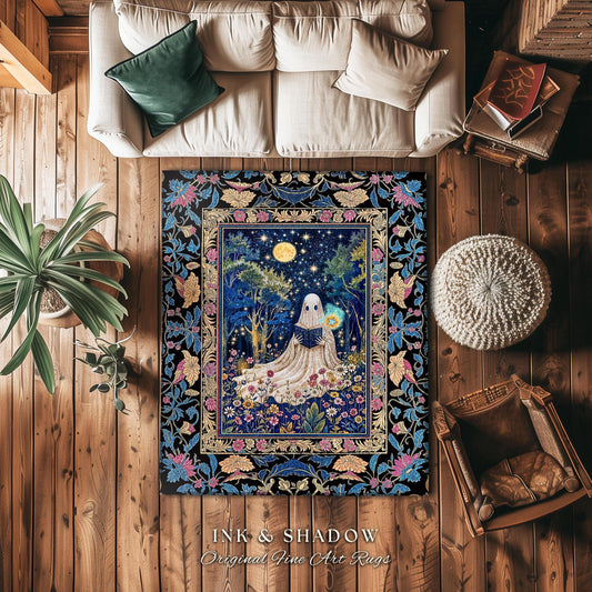 Spell Book Ghost Forest Area Rug | Mystical Book Rug Halloween Bedroom Decor Whimsigoth Cottagecore Reading Nook Celestial Autumn Home Style