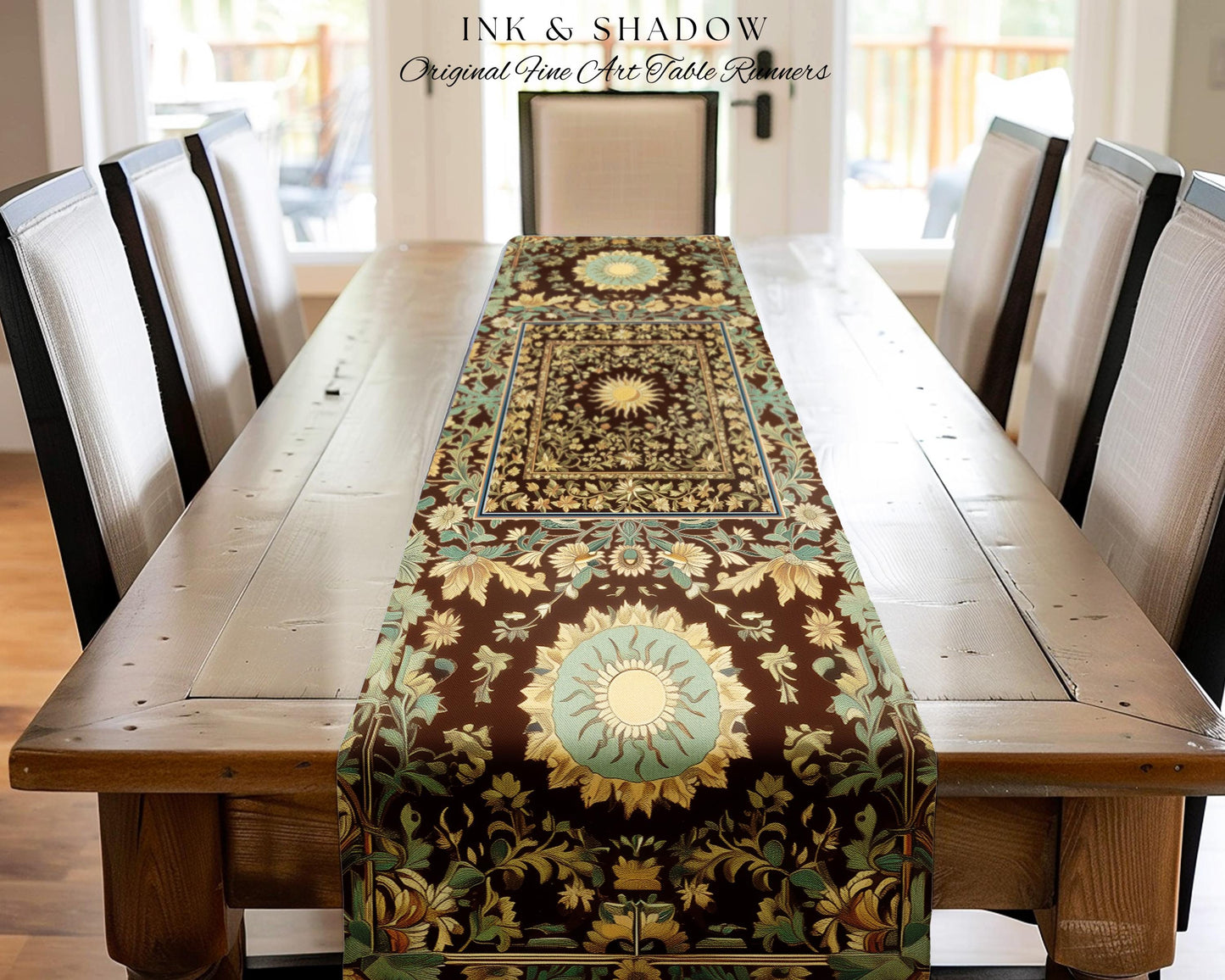 Boho Maximalist Sun Table Runner | Witchy Mystic Theme Dinner Table Whimsical Celestial Tarot Aesthetic Astrology Inspired Spiritual Home |