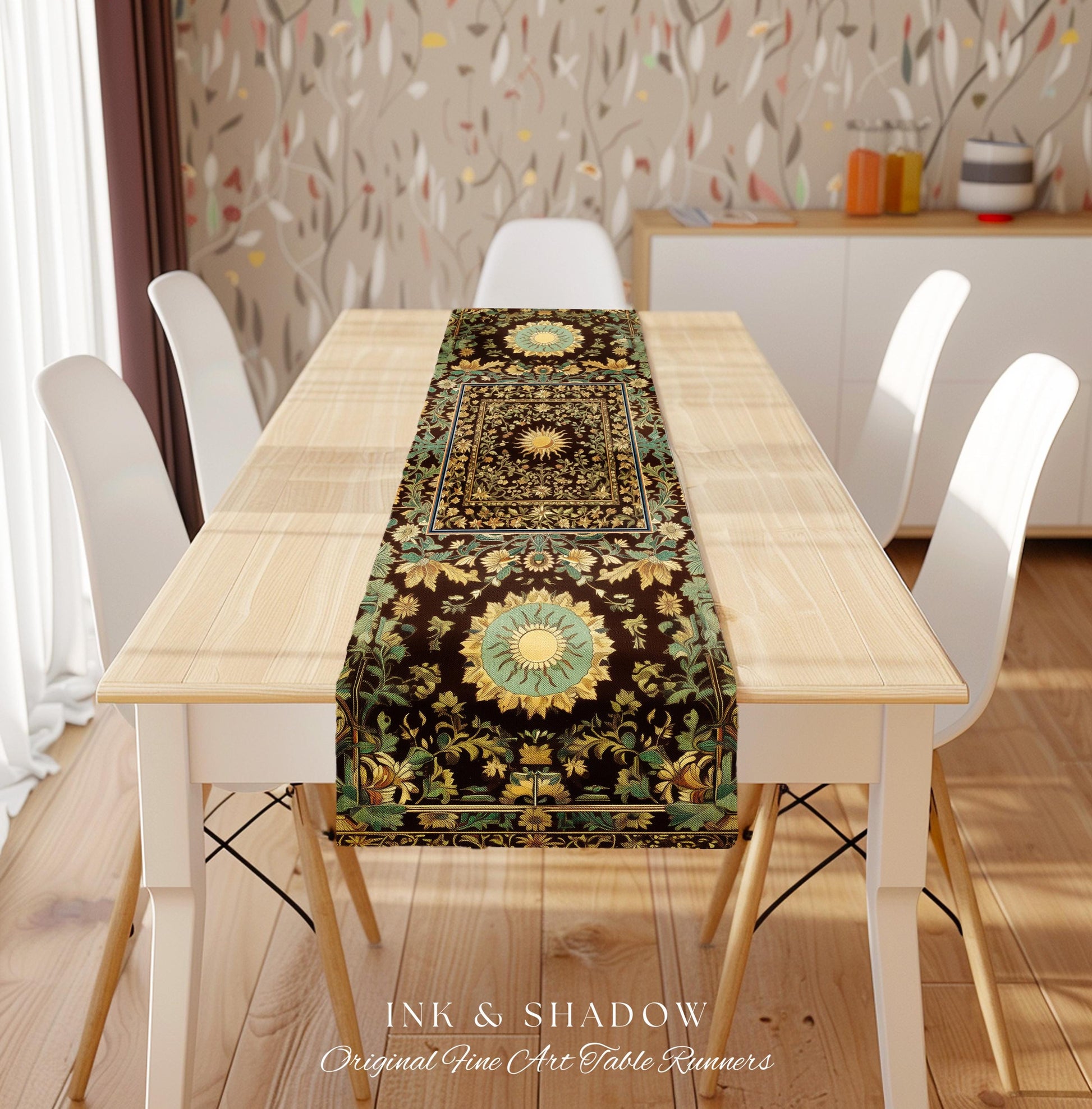 Boho Maximalist Sun Table Runner | Witchy Mystic Theme Dinner Table Whimsical Celestial Tarot Aesthetic Astrology Inspired Spiritual Home |