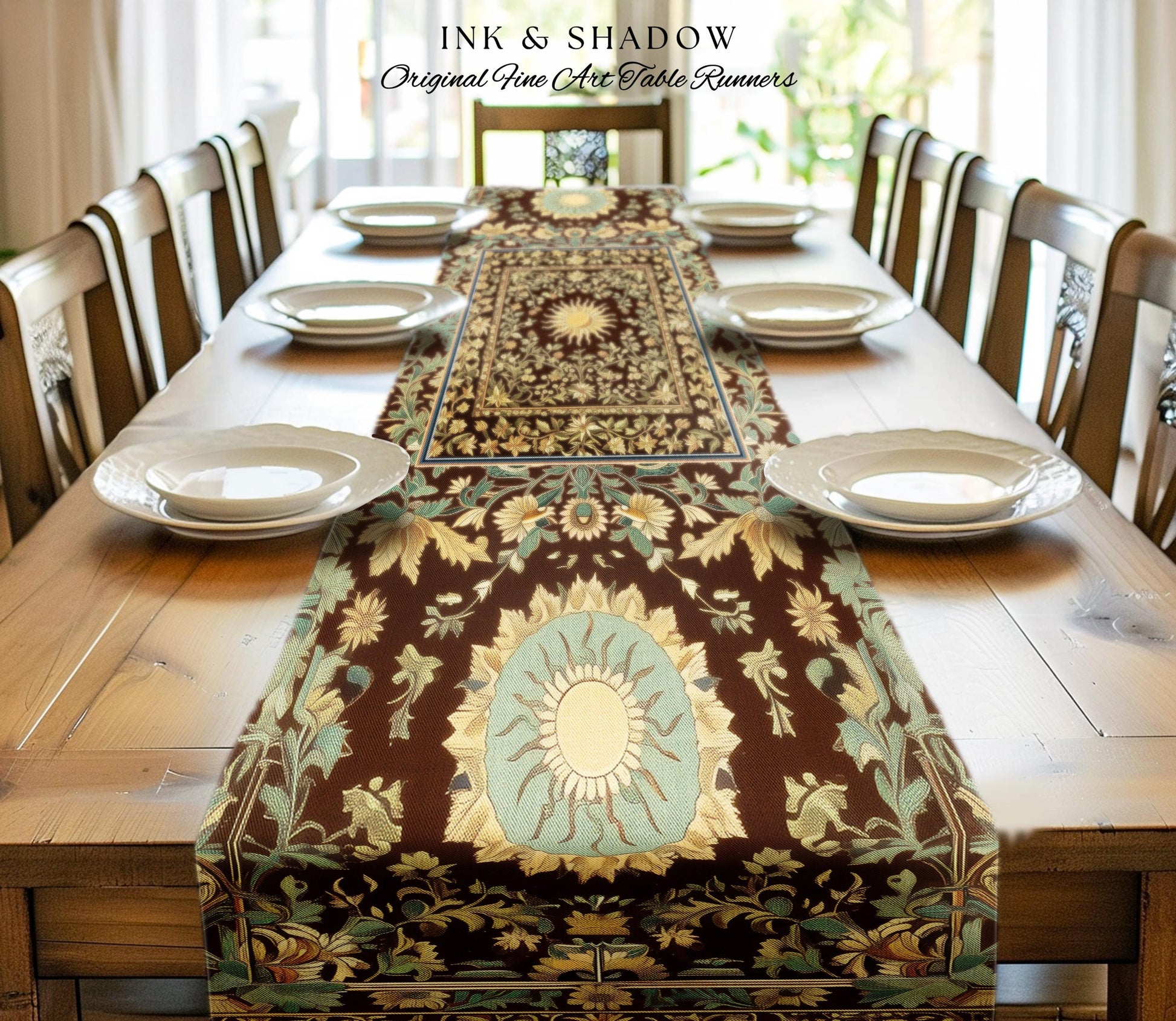 Boho Maximalist Sun Table Runner | Witchy Mystic Theme Dinner Table Whimsical Celestial Tarot Aesthetic Astrology Inspired Spiritual Home |