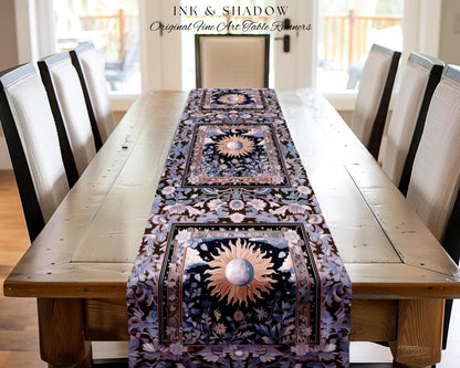 Enchanted Purples Boho Table Runner | Celestial Mystic Tarot Inspired Dining Room Table Witchy Pastel Bohemian Maximalist Decor Witchy Decor