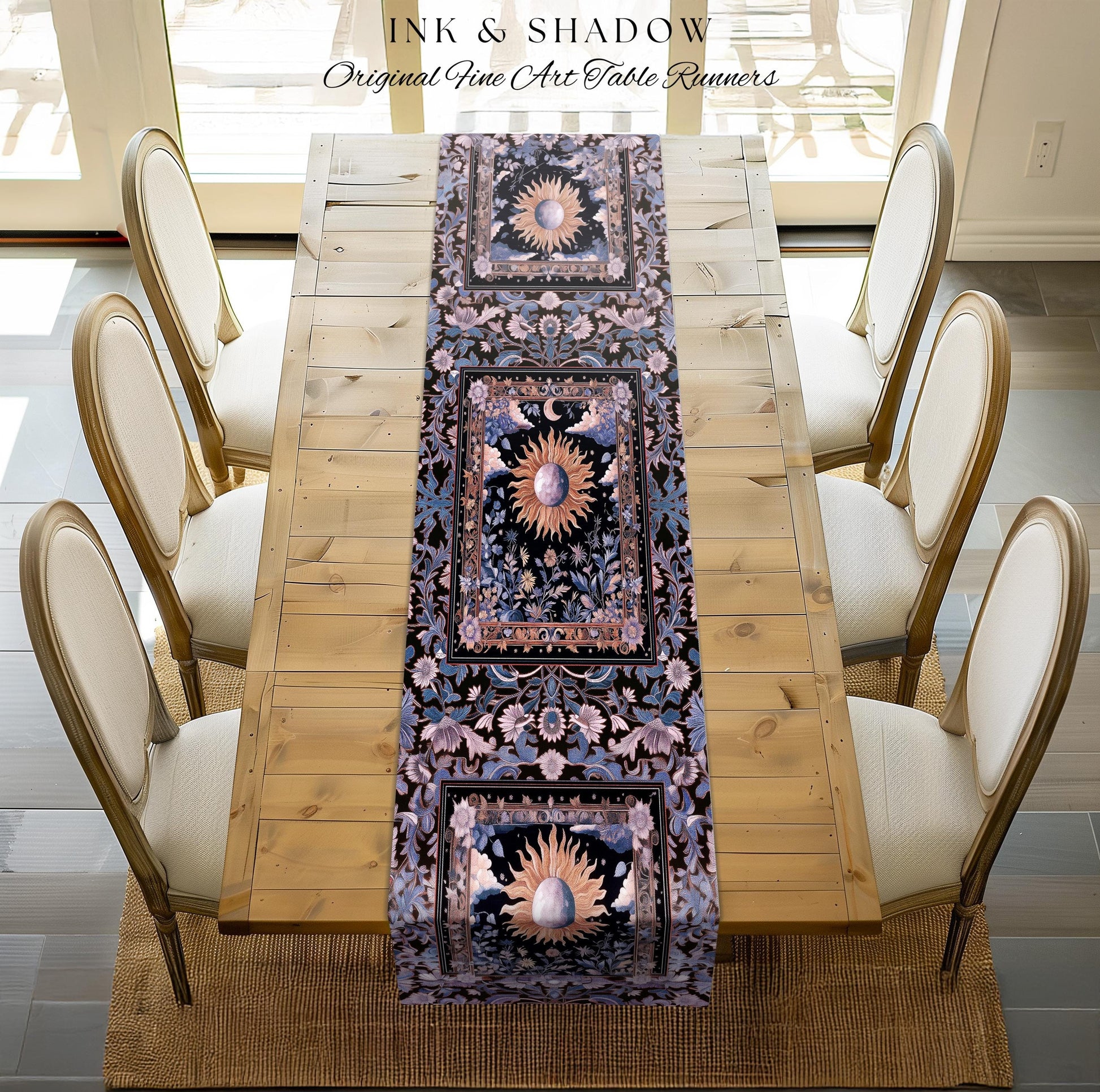 Enchanted Purples Boho Table Runner | Celestial Mystic Tarot Inspired Dining Room Table Witchy Pastel Bohemian Maximalist Decor Witchy Decor