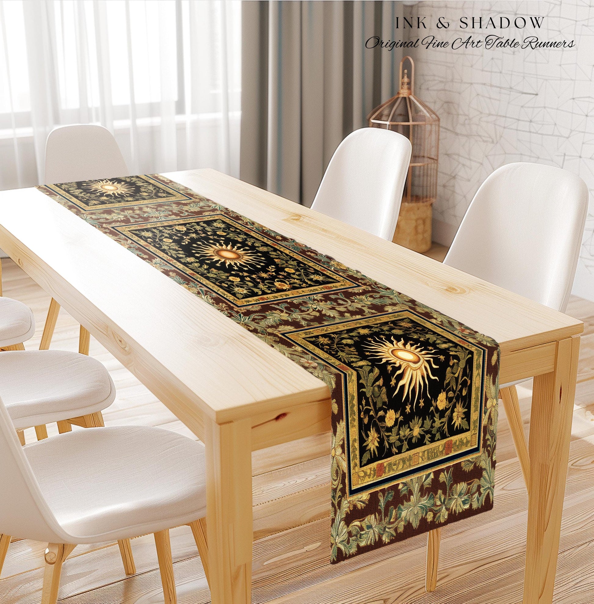 Ethereal Energy Celestial Table Runner | Mystic Boho Maximalist Astrology Inspired Witchy Sun & Moon Gothic Dining Room Decor Enchanted |