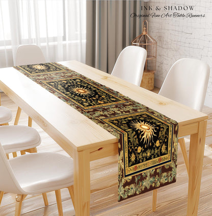 Ethereal Energy Celestial Table Runner | Mystic Boho Maximalist Astrology Inspired Witchy Sun & Moon Gothic Dining Room Decor Enchanted |