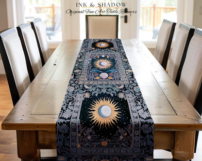 Whimsigothic Eclectic Moon Table Runner | Celestial Boho Mystic Tarot-Inspired Dining Room Astrology Decor Witchy Maximalist Aesthetic |