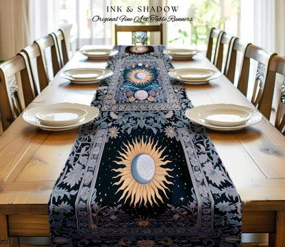 Whimsigothic Eclectic Moon Table Runner | Celestial Boho Mystic Tarot-Inspired Dining Room Astrology Decor Witchy Maximalist Aesthetic |