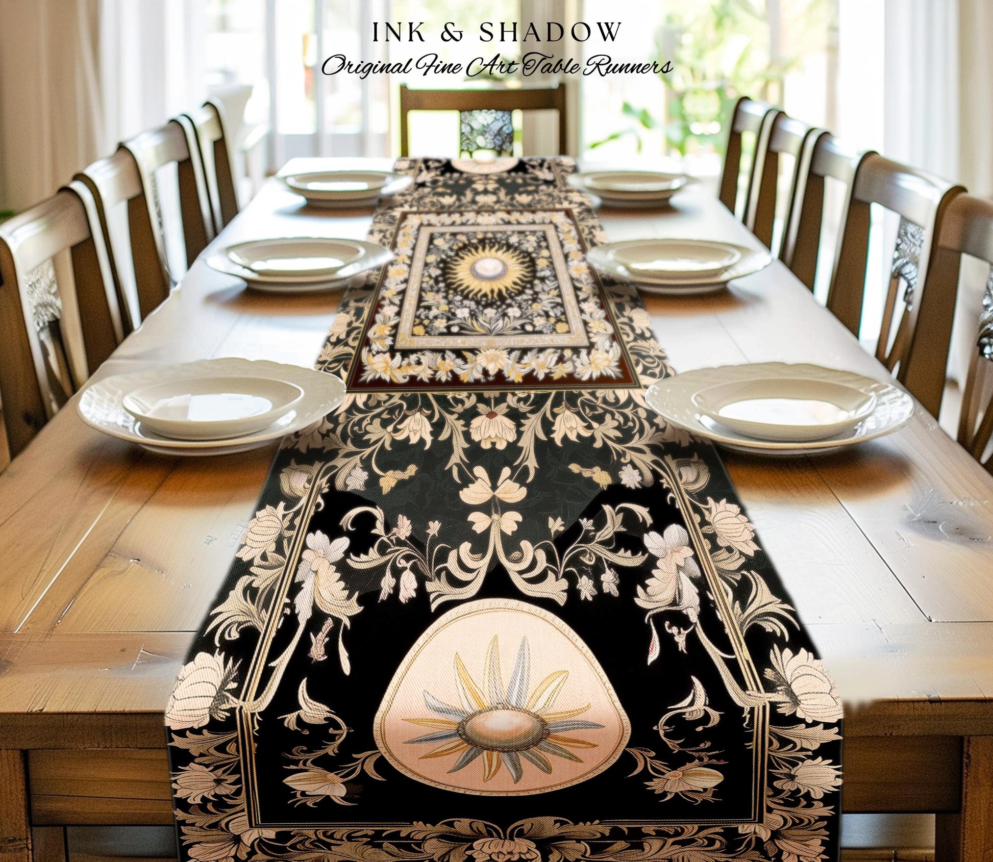 Divine Aesthetic Sun and Moon Table Runner | Magical Astrology Celestial Whimsigothic Boho Dining Room Decorations Mystic Magic Maximalist |