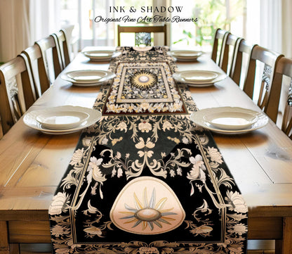 Divine Aesthetic Sun and Moon Table Runner | Magical Astrology Celestial Whimsigothic Boho Dining Room Decorations Mystic Magic Maximalist |