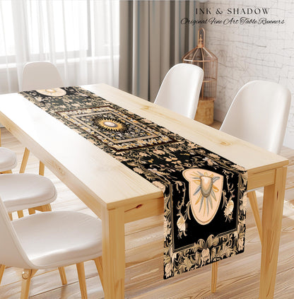 Divine Aesthetic Sun and Moon Table Runner | Magical Astrology Celestial Whimsigothic Boho Dining Room Decorations Mystic Magic Maximalist |