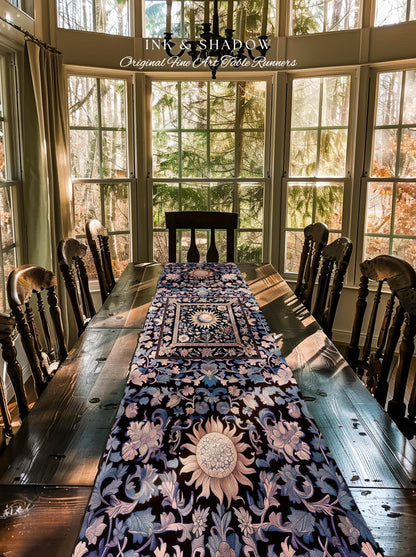 Pastel Whimsy Celestial Table Runner | Mystic Bohemian Celestial Witchy Decor Maximalist Gothic Sun and Moon Tarot Inspired Dining Room |