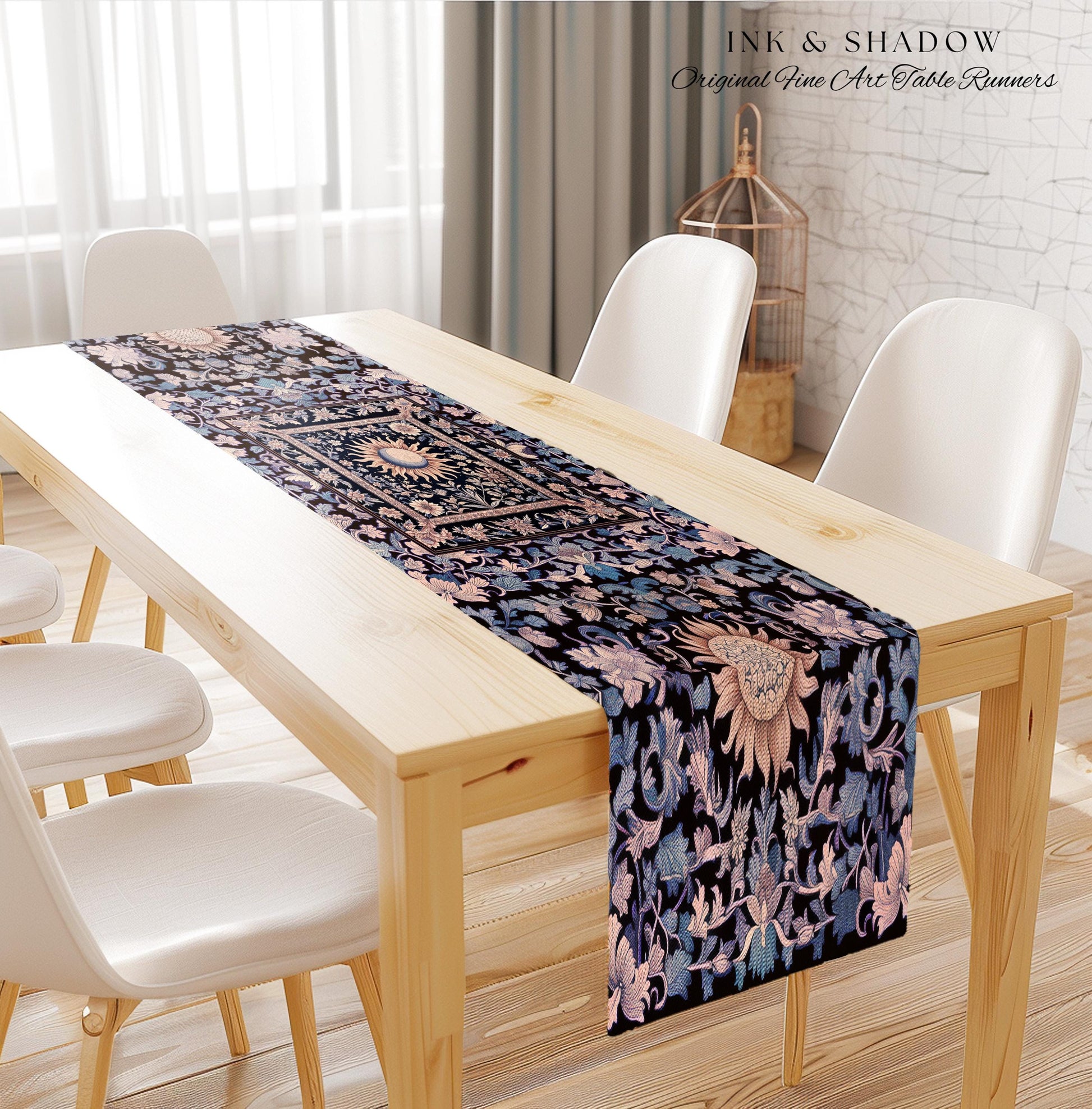 Pastel Whimsy Celestial Table Runner | Mystic Bohemian Celestial Witchy Decor Maximalist Gothic Sun and Moon Tarot Inspired Dining Room |