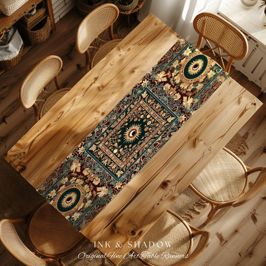 Moon and Sun Ethereal Bohemian Table Runner | Celestial Tarot Aesthetic Zodiac Inspired Runner Floral Maximalist Dinner Table Ethereal Style