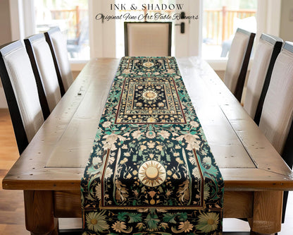 Witchy Sun Dark Academia Table Runner | Bohemian Rustic Whimsical Gothic Maximalist Dining Table Whimsical Celestial Astrology Aesthetic |
