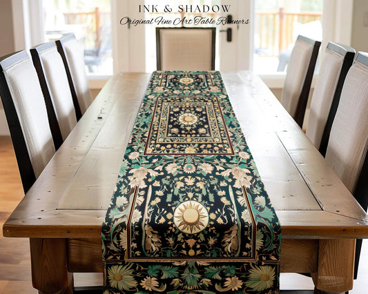 Witchy Sun Dark Academia Table Runner | Bohemian Rustic Whimsical Gothic Maximalist Dining Table Whimsical Celestial Astrology Aesthetic |