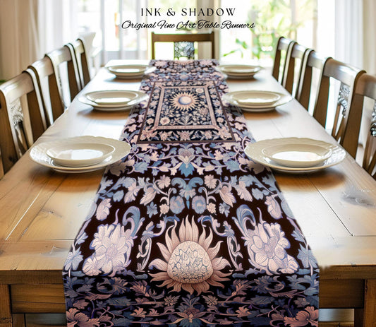 Pastel Whimsy Celestial Table Runner | Mystic Bohemian Celestial Witchy Decor Maximalist Gothic Sun and Moon Tarot Inspired Dining Room |