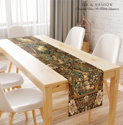 Mushroom Forest Magical Woodland Table Runner Ethereal Mystic Academia Vintage Folklore Art Forest Fairycore Whimsigoth Medieval Dining Room