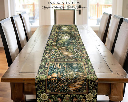 Fairy Meadow Mushroom Forest Table Runner Mystic Academia Folklore Inspired, Fairycore Woodland Gothic Whimsical Medieval Dining Room Decor