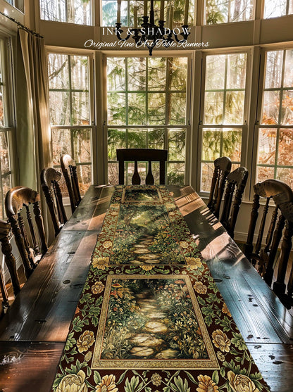 Fairy Ethereal Forest Table Runner Mystic Dark Academia Folklore Inspired, Magical Medieval Forestcore Botanical Woodland Dining Room Decor