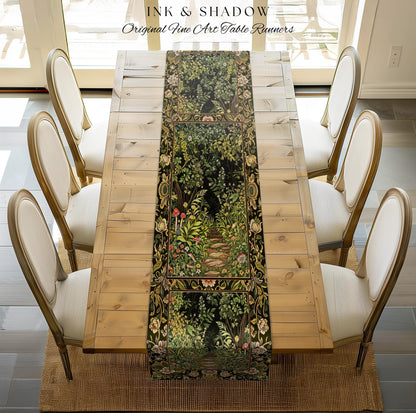 Toadstool Forest Mystical Mushroom Table Runner | Dark Academia Folklore Forest Inspired Fairycore Botanical Aesthetic Magical Medieval Boho