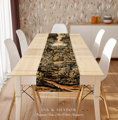 Medieval Meadow Table Runner | Rustic Fairytale Castle Landscape Woodland Fairy Folklore Princesscore Aesthetic Mystic Victorian Floral Home
