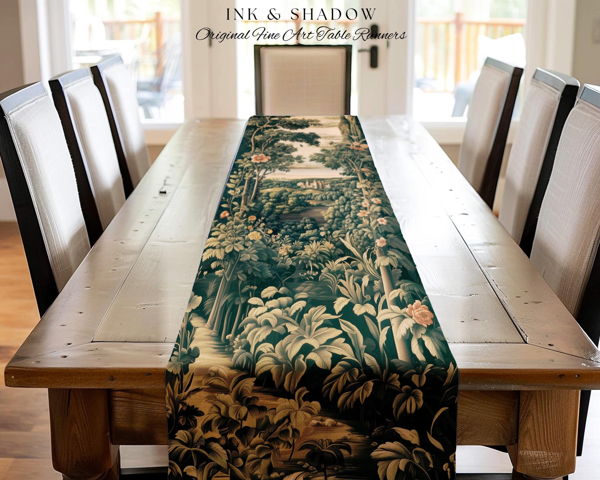 Princess Medieval Table Runner | Rustic Floral Landscape Whimsigoth Castle Ethereal Dining Room Aesthetic Botanical Woodland Goth Romantic |