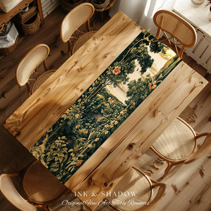 Princess Medieval Table Runner | Rustic Floral Landscape Whimsigoth Castle Ethereal Dining Room Aesthetic Botanical Woodland Goth Romantic |