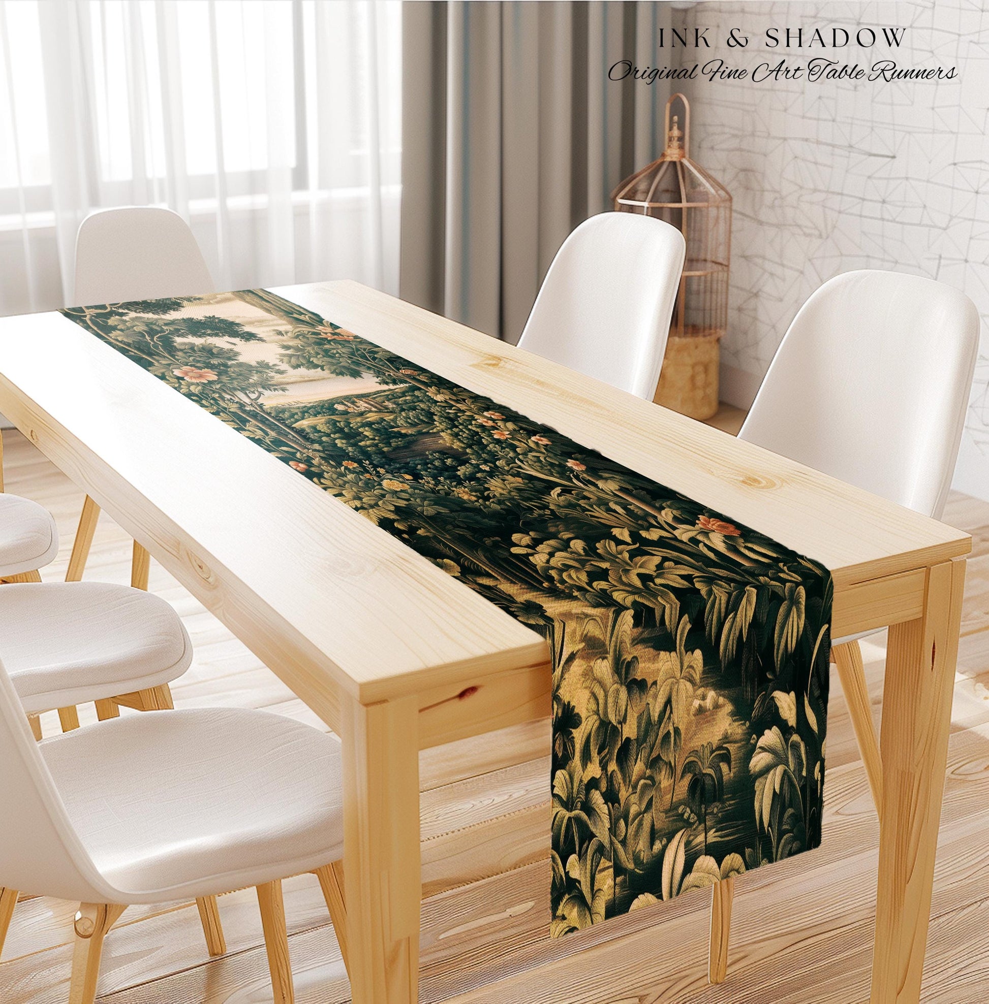 Princess Medieval Table Runner | Rustic Floral Landscape Whimsigoth Castle Ethereal Dining Room Aesthetic Botanical Woodland Goth Romantic |