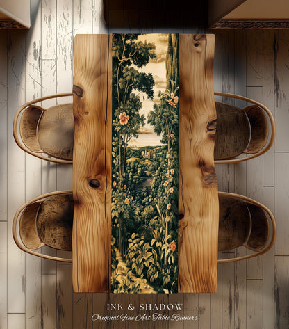 Princess Medieval Table Runner | Rustic Floral Landscape Whimsigoth Castle Ethereal Dining Room Aesthetic Botanical Woodland Goth Romantic |