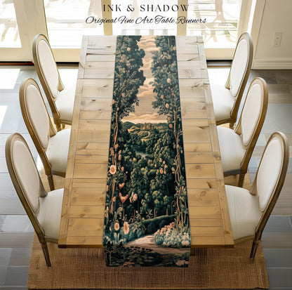 Rosy Forestcore Table Runner | Woodland Castle Dreamy Ethereal Dining Room Aesthetic Princess Housewarming Gift Woodland Medieval Botanical
