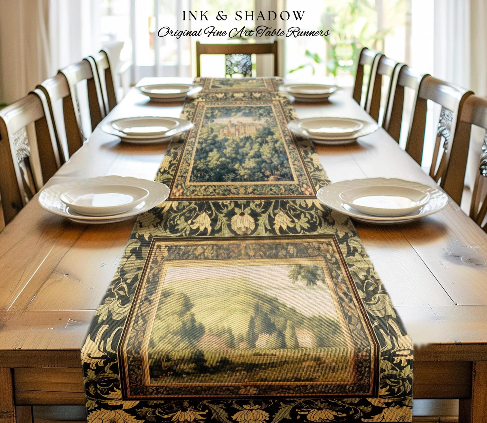Ethereal Fairytale Fantasy Castle Table Runner | Dark Academia Woodland Folklore Princess Aesthetic Magical Landscape Forestcore Romantic |