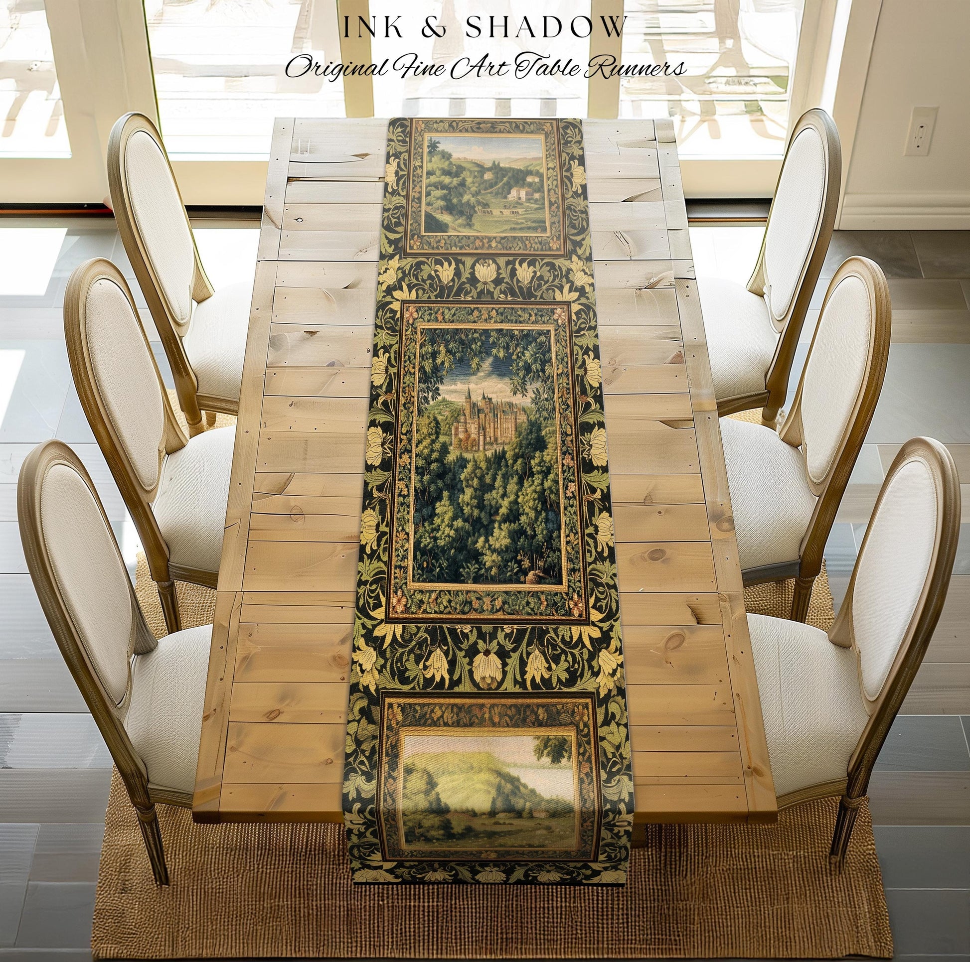 Ethereal Fairytale Fantasy Castle Table Runner | Dark Academia Woodland Folklore Princess Aesthetic Magical Landscape Forestcore Romantic |