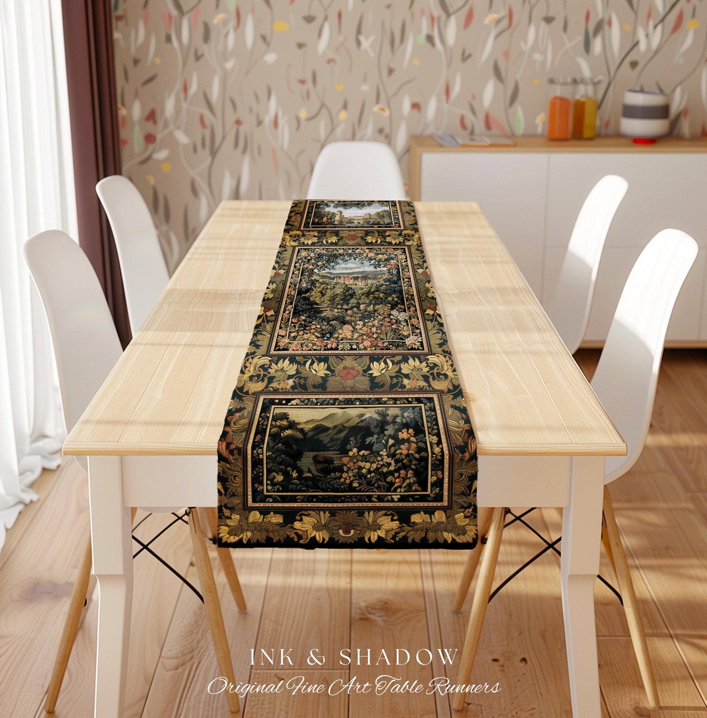 Fantasy Castle Botanical Table Runner | Fairycore Princess Dining Room Woodland Moody Medieval Woodland Fairytale Whimsy Whimsigothic Decor