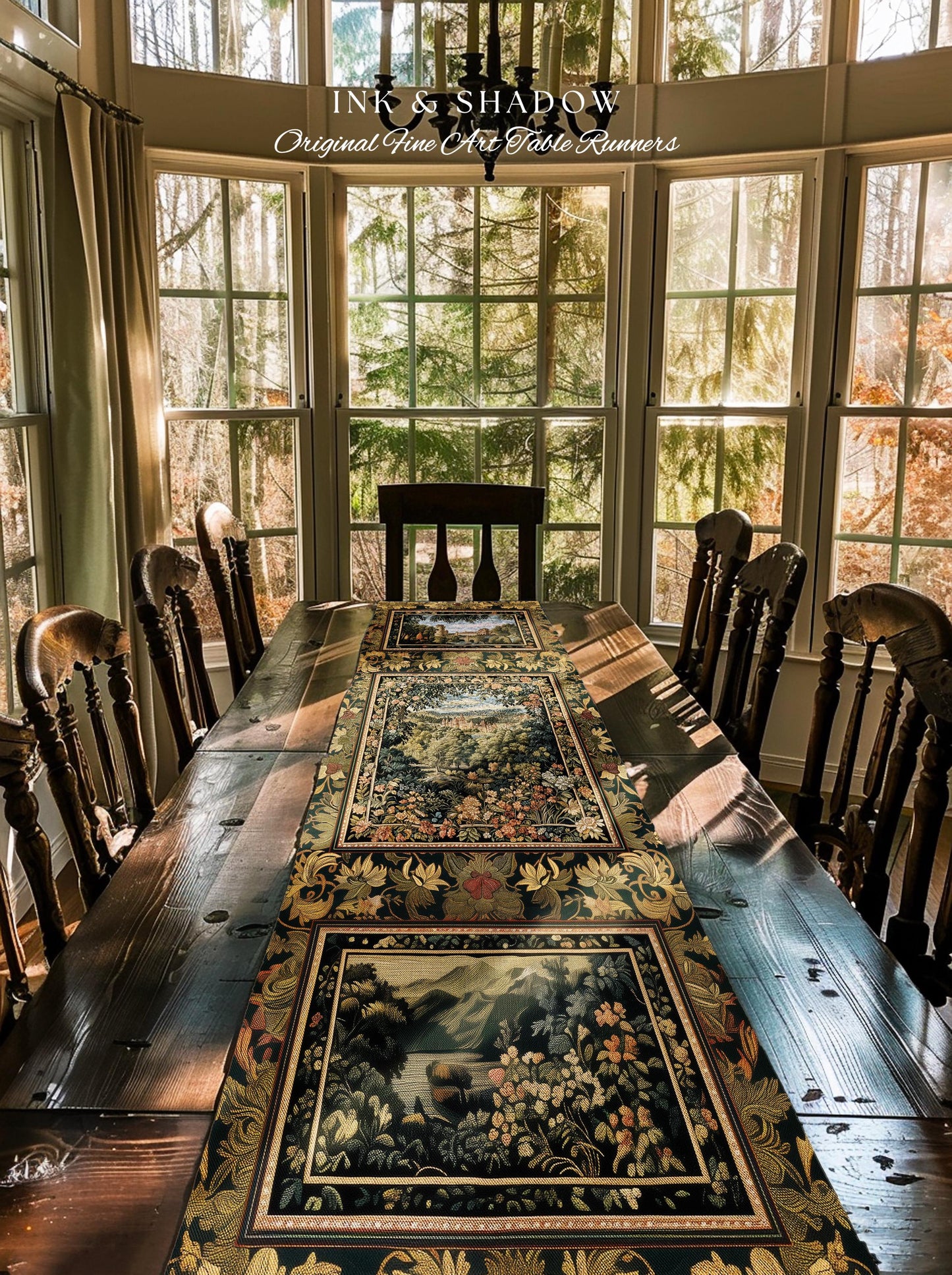 Fantasy Castle Botanical Table Runner | Fairycore Princess Dining Room Woodland Moody Medieval Woodland Fairytale Whimsy Whimsigothic Decor