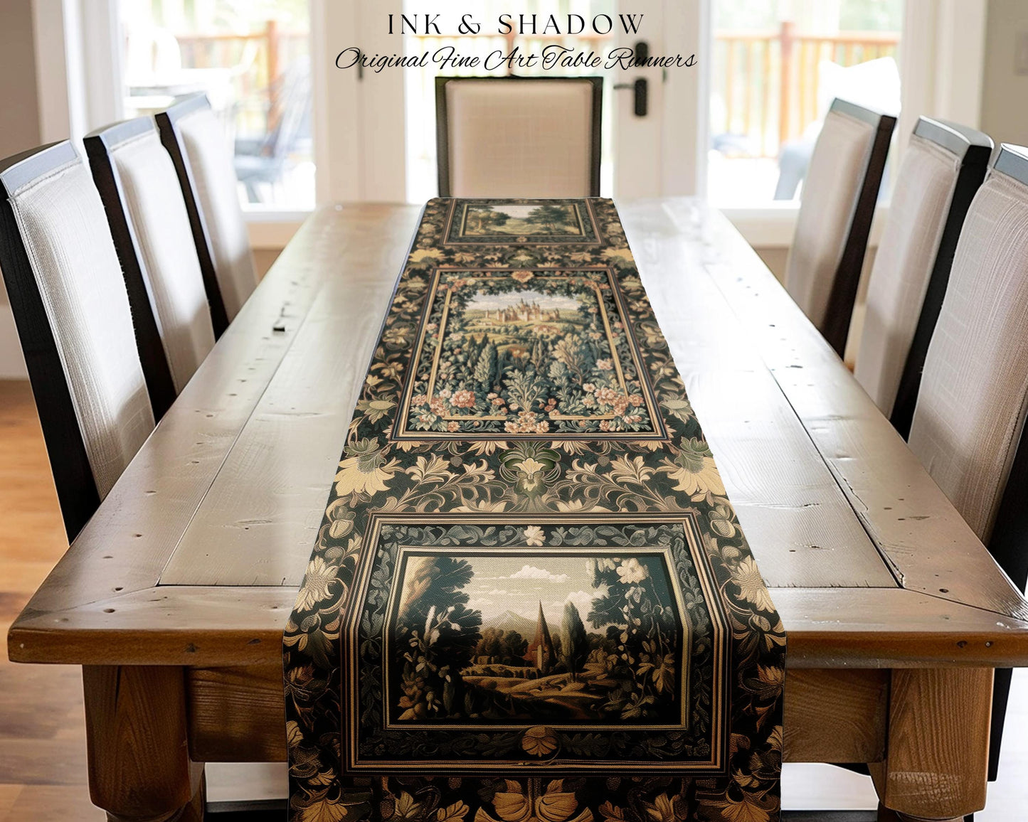 Dark Academia Victorian Royal Table Runner | Fantasy Dining Room Boho Woodland Princess Medieval Rustic Floral Landscape Coquette Maximalist