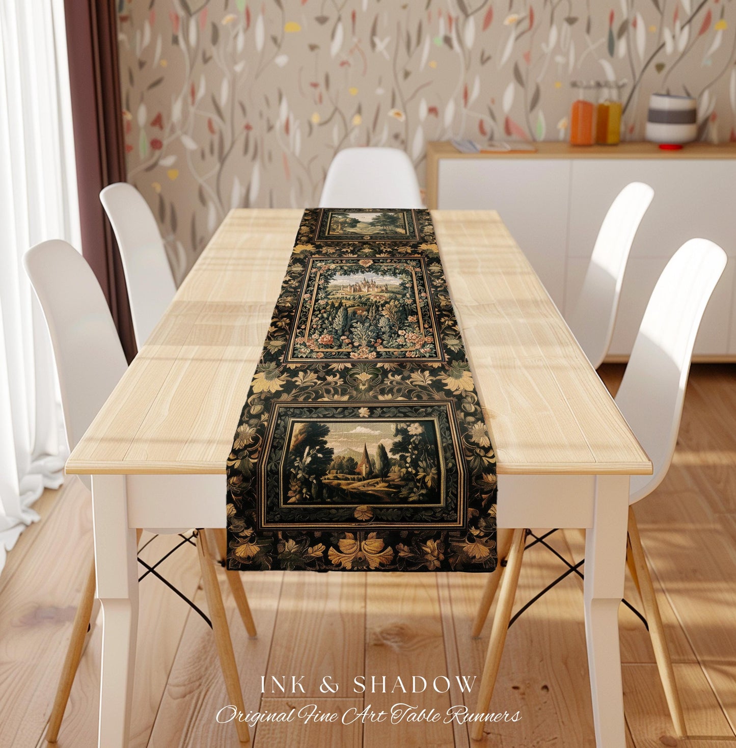Dark Academia Victorian Royal Table Runner | Fantasy Dining Room Boho Woodland Princess Medieval Rustic Floral Landscape Coquette Maximalist