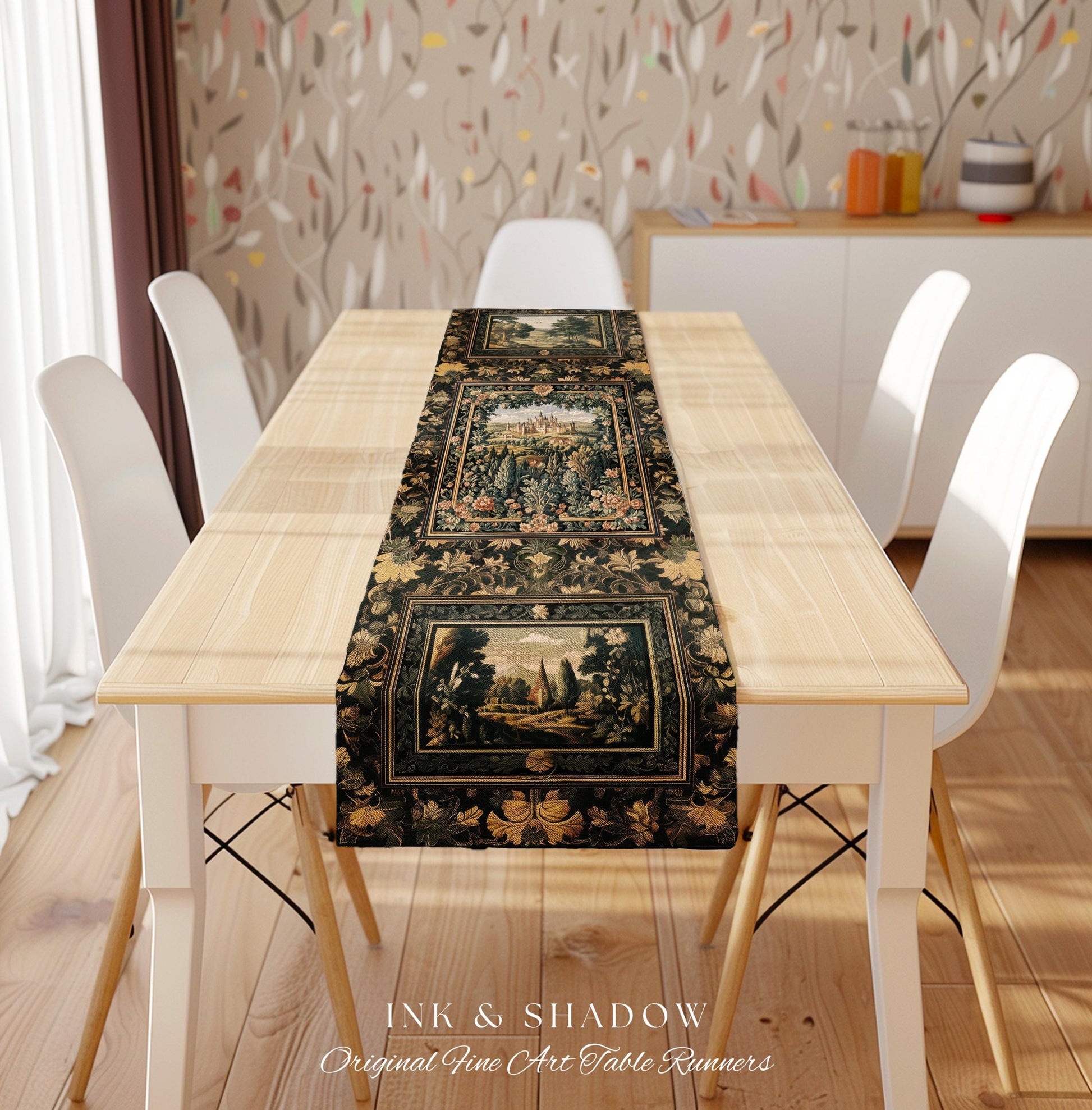 Dark Academia Victorian Royal Table Runner | Fantasy Dining Room Boho Woodland Princess Medieval Rustic Floral Landscape Coquette Maximalist
