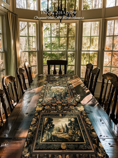 Dark Academia Victorian Royal Table Runner | Fantasy Dining Room Boho Woodland Princess Medieval Rustic Floral Landscape Coquette Maximalist