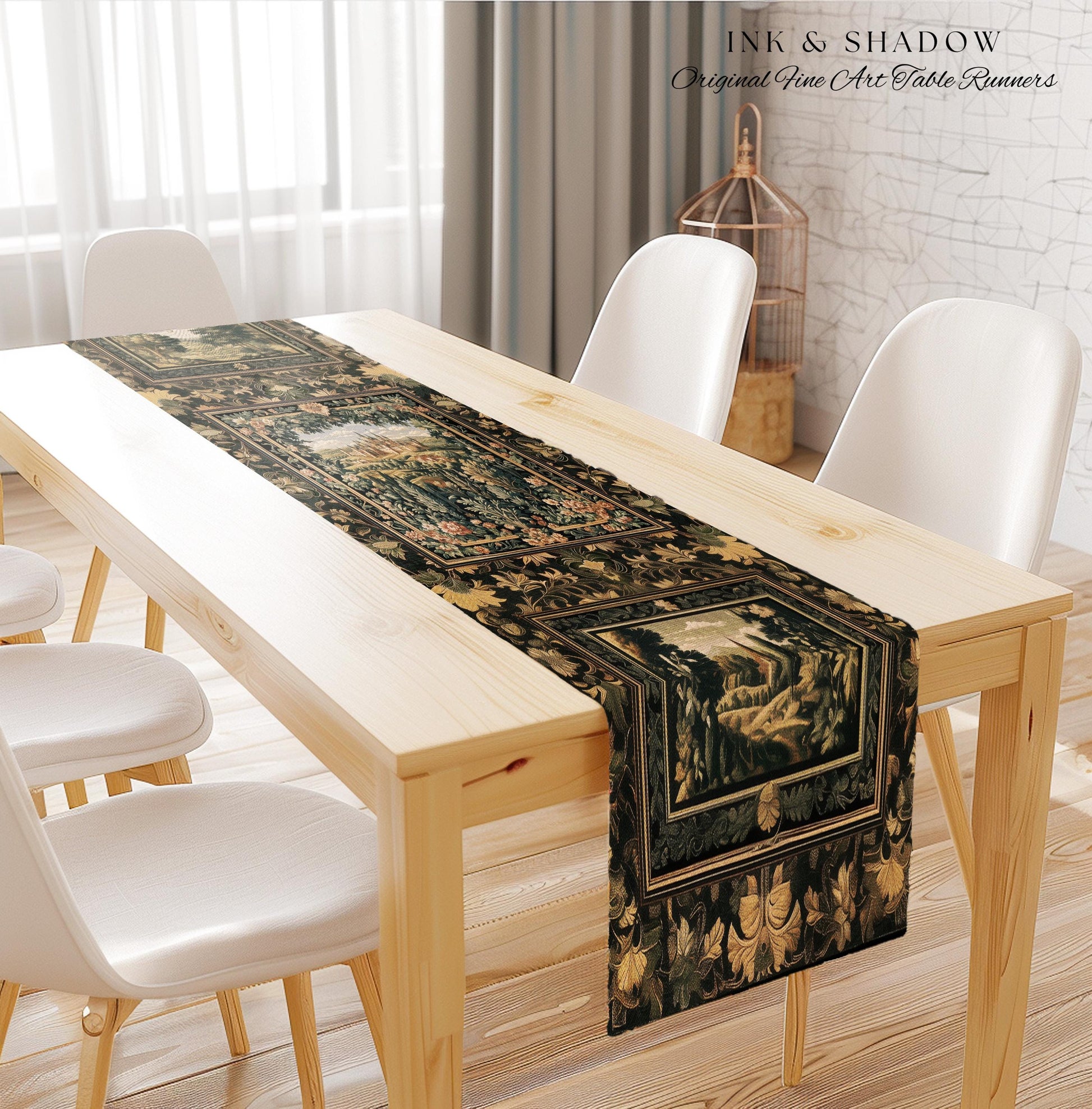 Dark Academia Victorian Royal Table Runner | Fantasy Dining Room Boho Woodland Princess Medieval Rustic Floral Landscape Coquette Maximalist