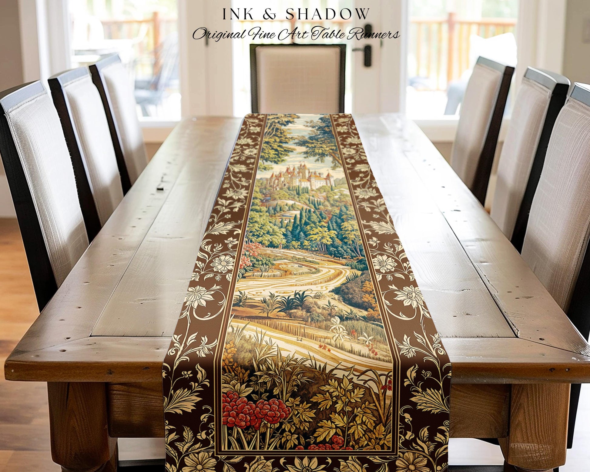 Book Nook Fairytale Castle Table Runner, Woodland Fairycore Bohemian Folklore Aesthetic Magical Landscape Forestcore Dark Academia Decor |