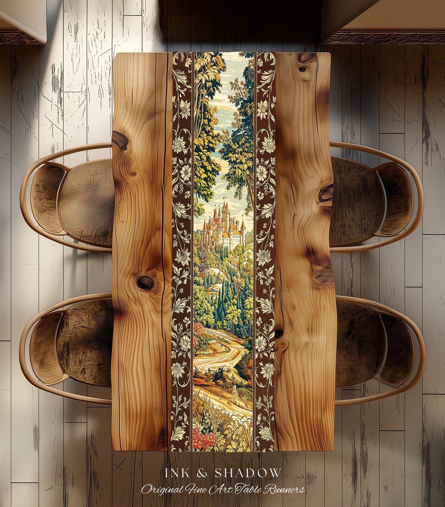 Book Nook Fairytale Castle Table Runner, Woodland Fairycore Bohemian Folklore Aesthetic Magical Landscape Forestcore Dark Academia Decor |