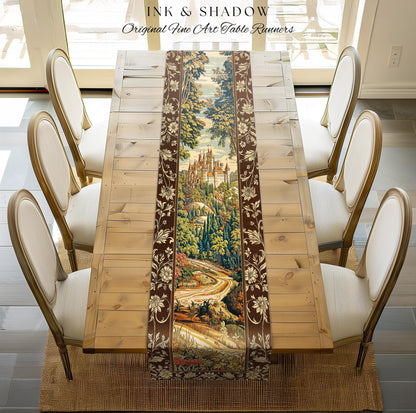 Book Nook Fairytale Castle Table Runner, Woodland Fairycore Bohemian Folklore Aesthetic Magical Landscape Forestcore Dark Academia Decor |