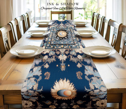 Lunar Energy Peaceful Table Runner | Gothic Bohemian Astrology Mystic Whimsical Sun & Moon Maximalist Witchy Tarot Celestial Dining Room |