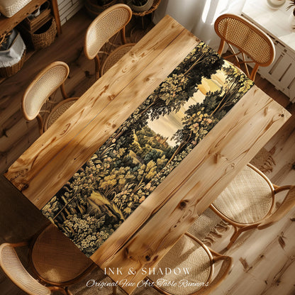 Medieval Meadow Table Runner | Rustic Fairytale Castle Landscape Woodland Fairy Folklore Princesscore Aesthetic Mystic Victorian Floral Home