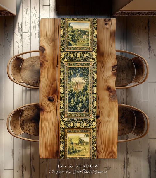 Ethereal Fairytale Fantasy Castle Table Runner | Dark Academia Woodland Folklore Princess Aesthetic Magical Landscape Forestcore Romantic |