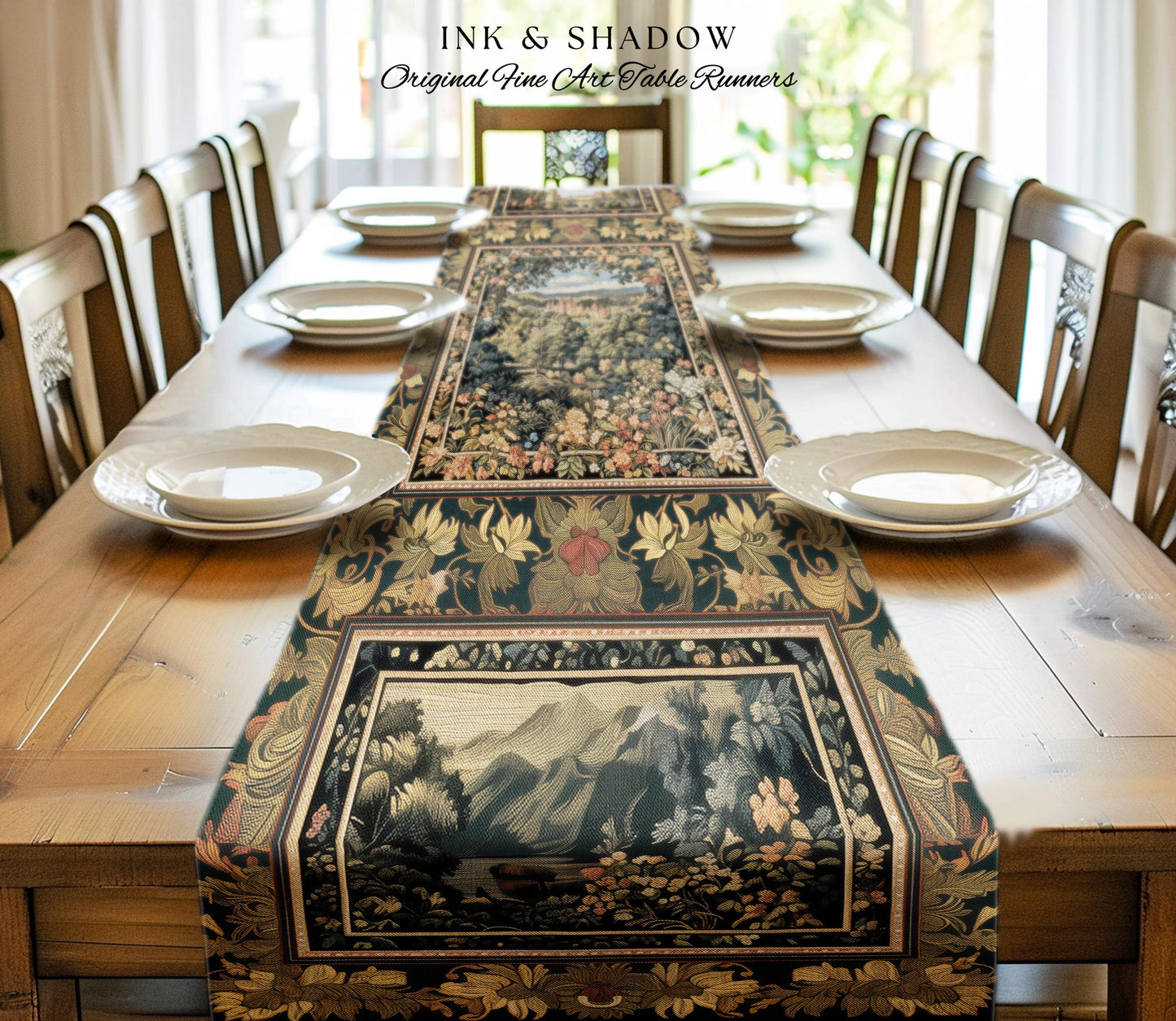Fantasy Castle Botanical Table Runner | Fairycore Princess Dining Room Woodland Moody Medieval Woodland Fairytale Whimsy Whimsigothic Decor