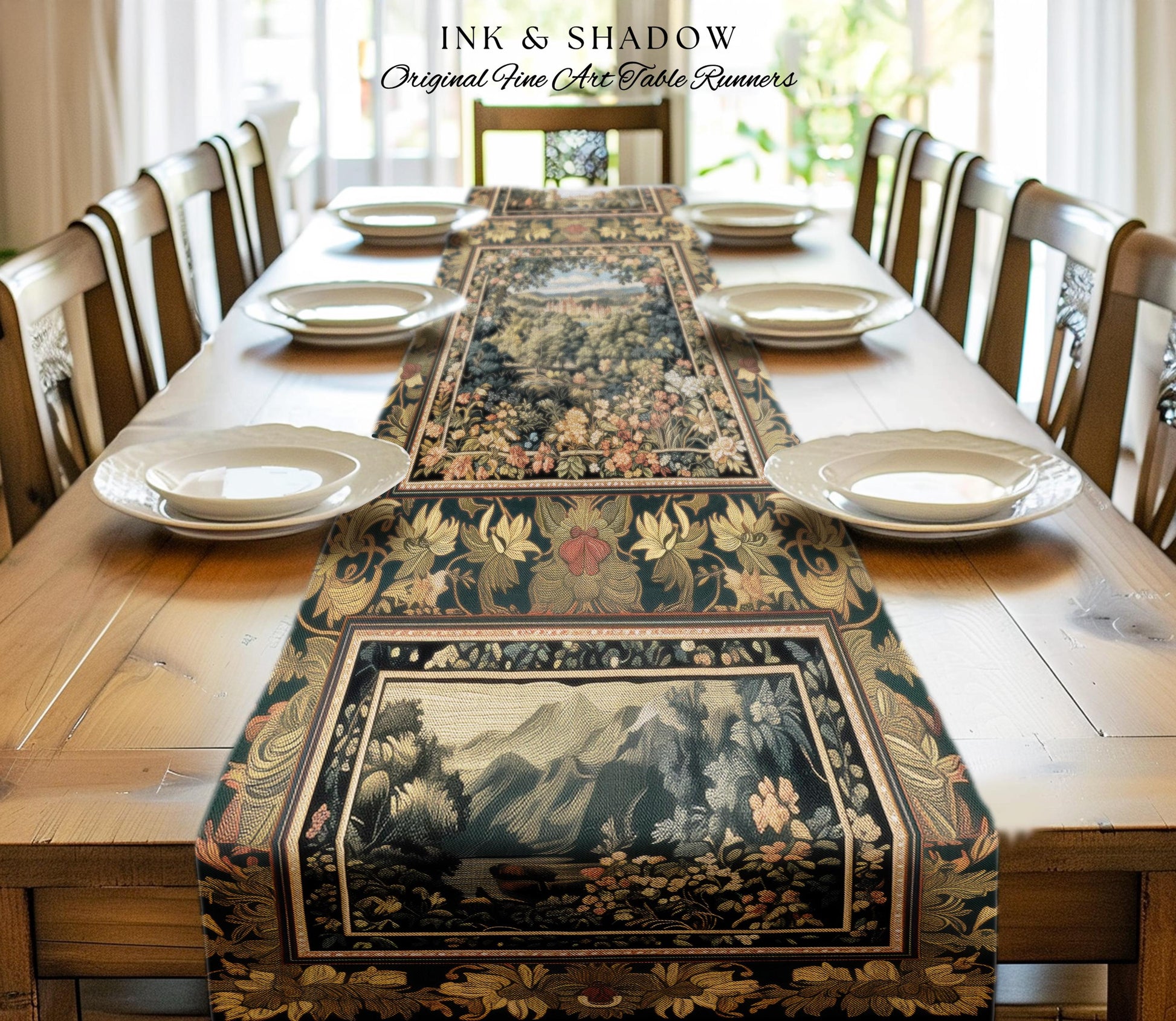 Fantasy Castle Botanical Table Runner | Fairycore Princess Dining Room Woodland Moody Medieval Woodland Fairytale Whimsy Whimsigothic Decor