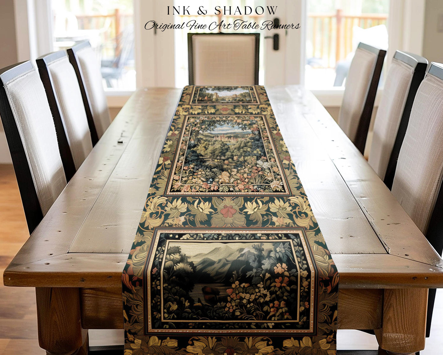 Fantasy Castle Botanical Table Runner | Fairycore Princess Dining Room Woodland Moody Medieval Woodland Fairytale Whimsy Whimsigothic Decor