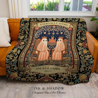 Eternally Yours Celestial Ghost Blanket | Personalized Wedding Throw Cute Gothic Couple Gift Custom Name Anniversary Tapestry Royal Castle |